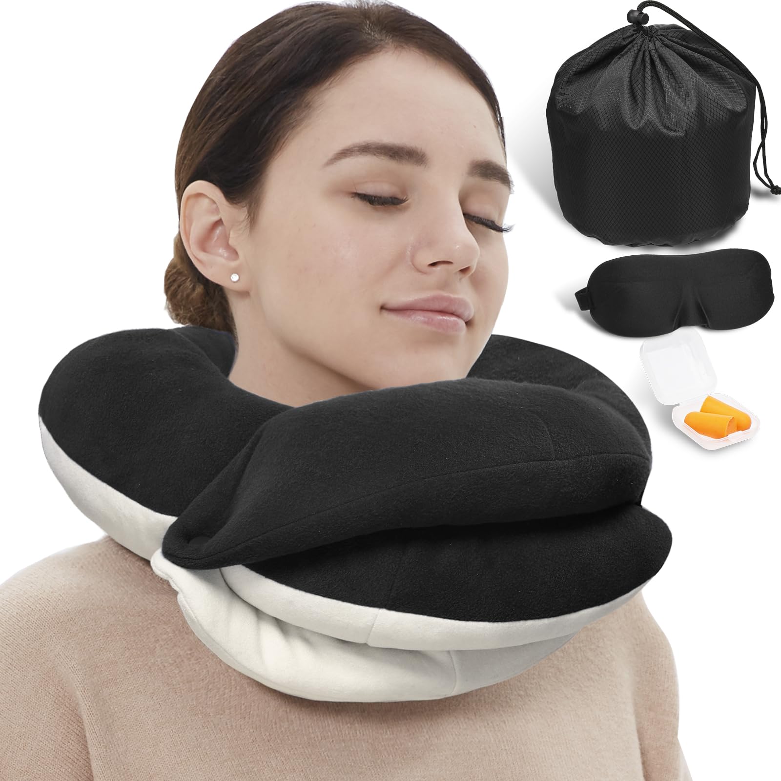 BUYUE front view showing pillow and travel kit offering full neck support
