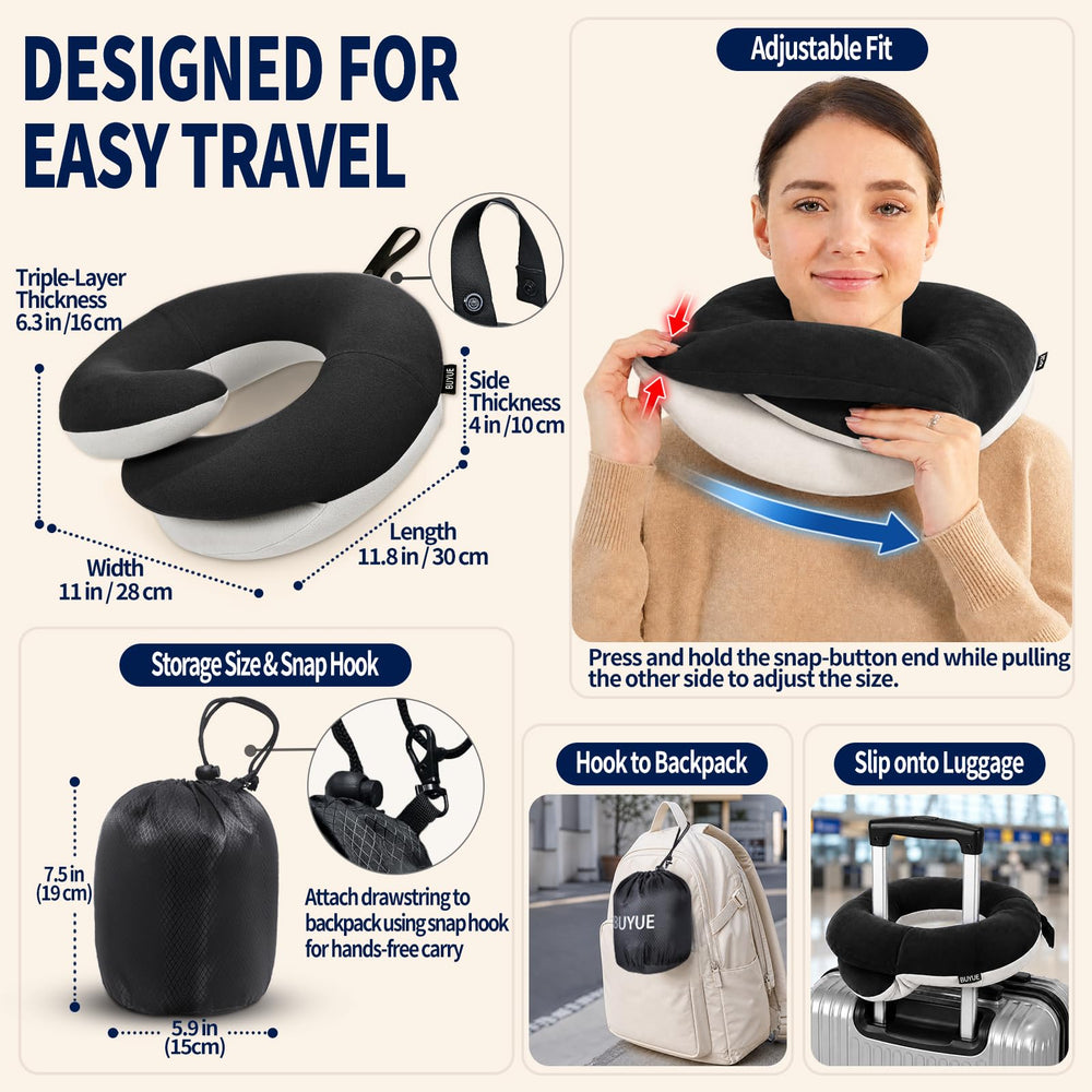 BUYUE pillow beside water bottle showing compact travel scale