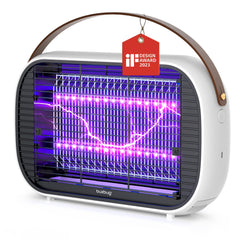 Buzbug front view showing dual-color LEDs and slim portable design for effective attraction