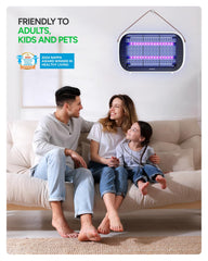 Buzbug in use in a living room reducing visible flying insects effectively