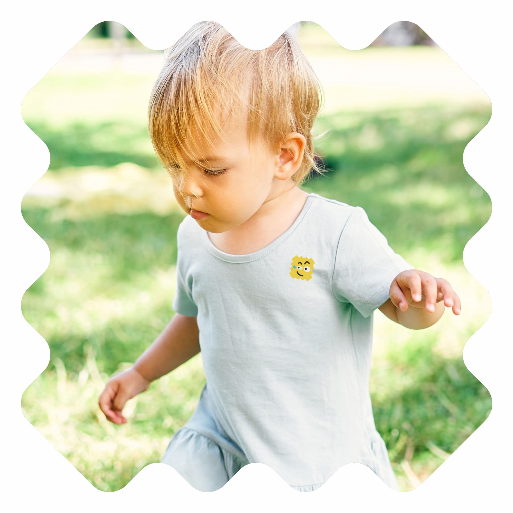 BUZZPATCH applied on a stroller strap demonstrating easy on-the-go protection