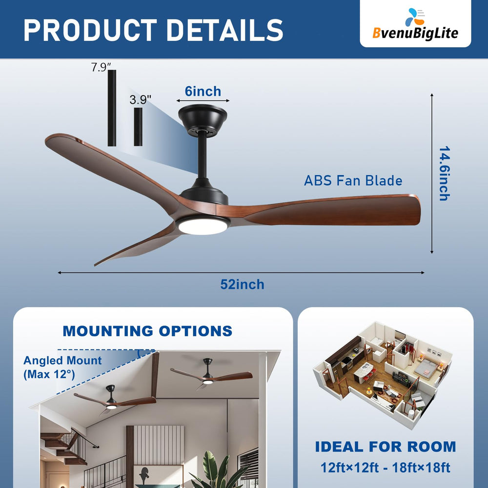 BvenuBigLite motor and blade connection detail highlighting quiet DC motor for efficient airflow