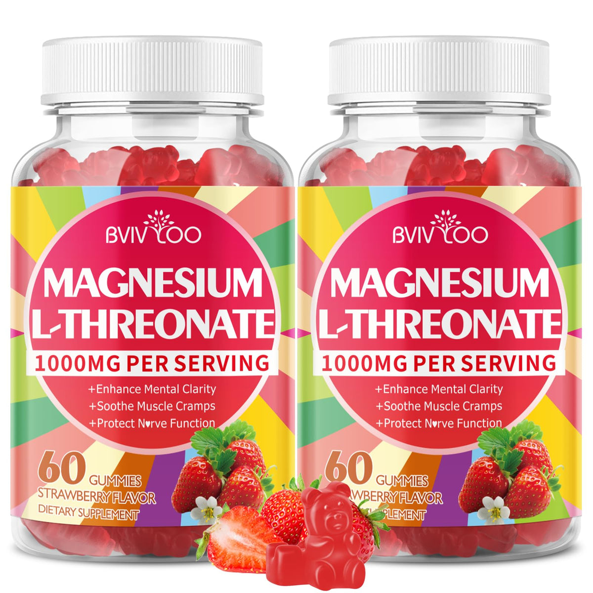 BVIVLOO front packaging showing strawberry gummies and product benefits