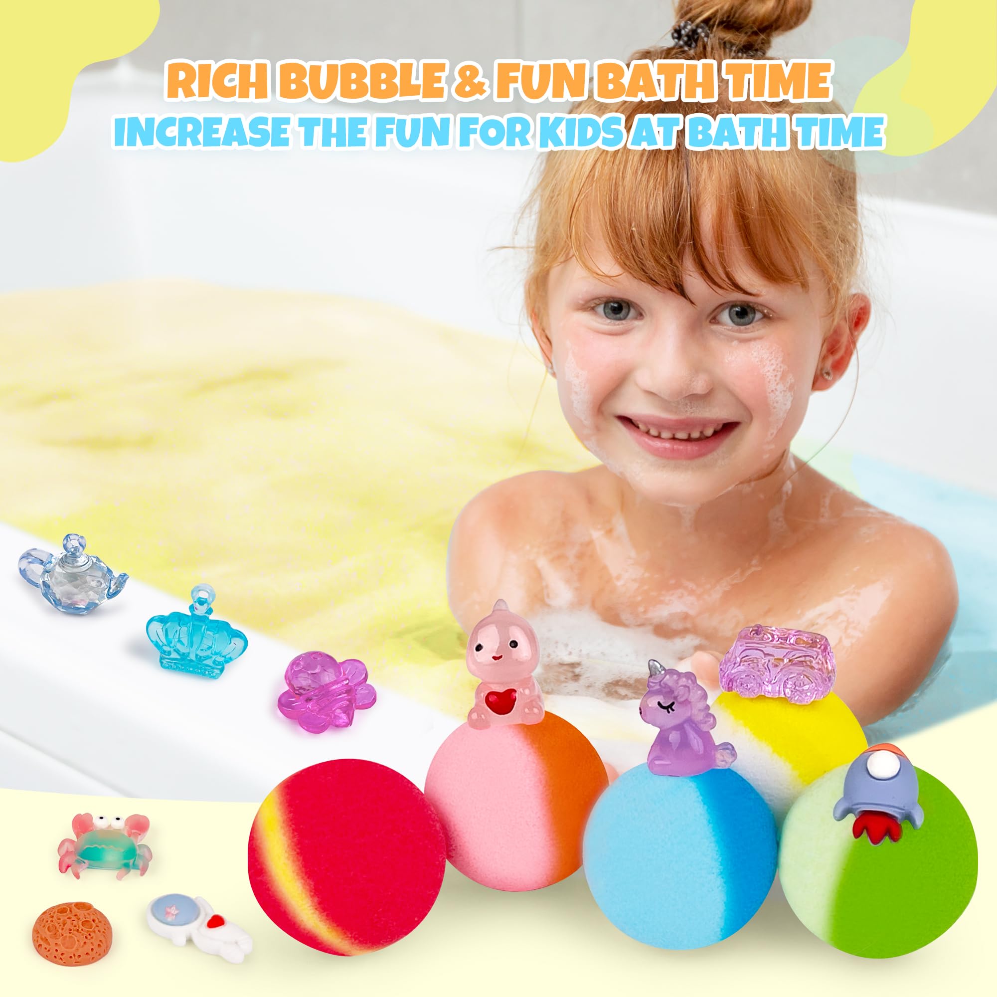 Child enjoying tub with BYGGVIR bath bomb creating foam and playful time