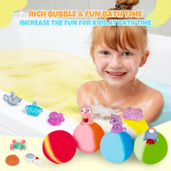 Child enjoying tub with BYGGVIR bath bomb creating foam and playful time