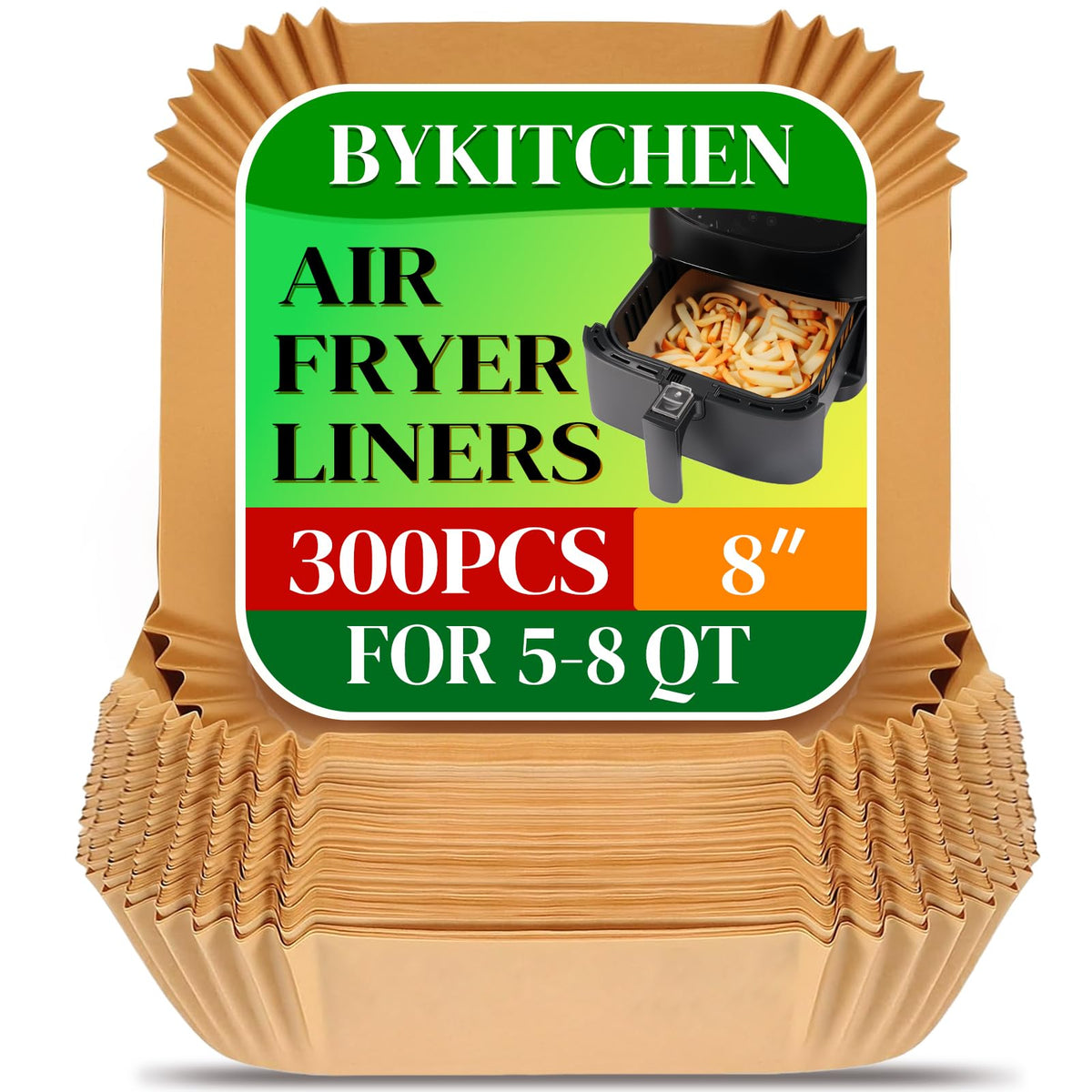 BYKITCHEN front-packaging showing 300-count liners for tidy cleanup