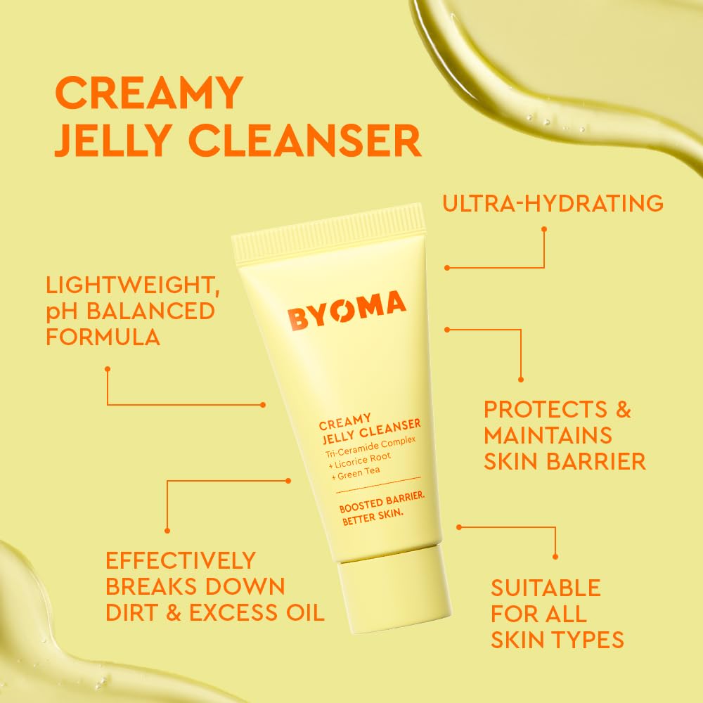 BYOMA hydrating serum dropper releasing a droplet to show quick absorption benefit