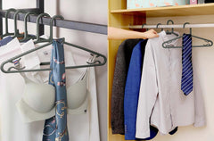 Byomostor hangers in closet demonstrating space saving and order