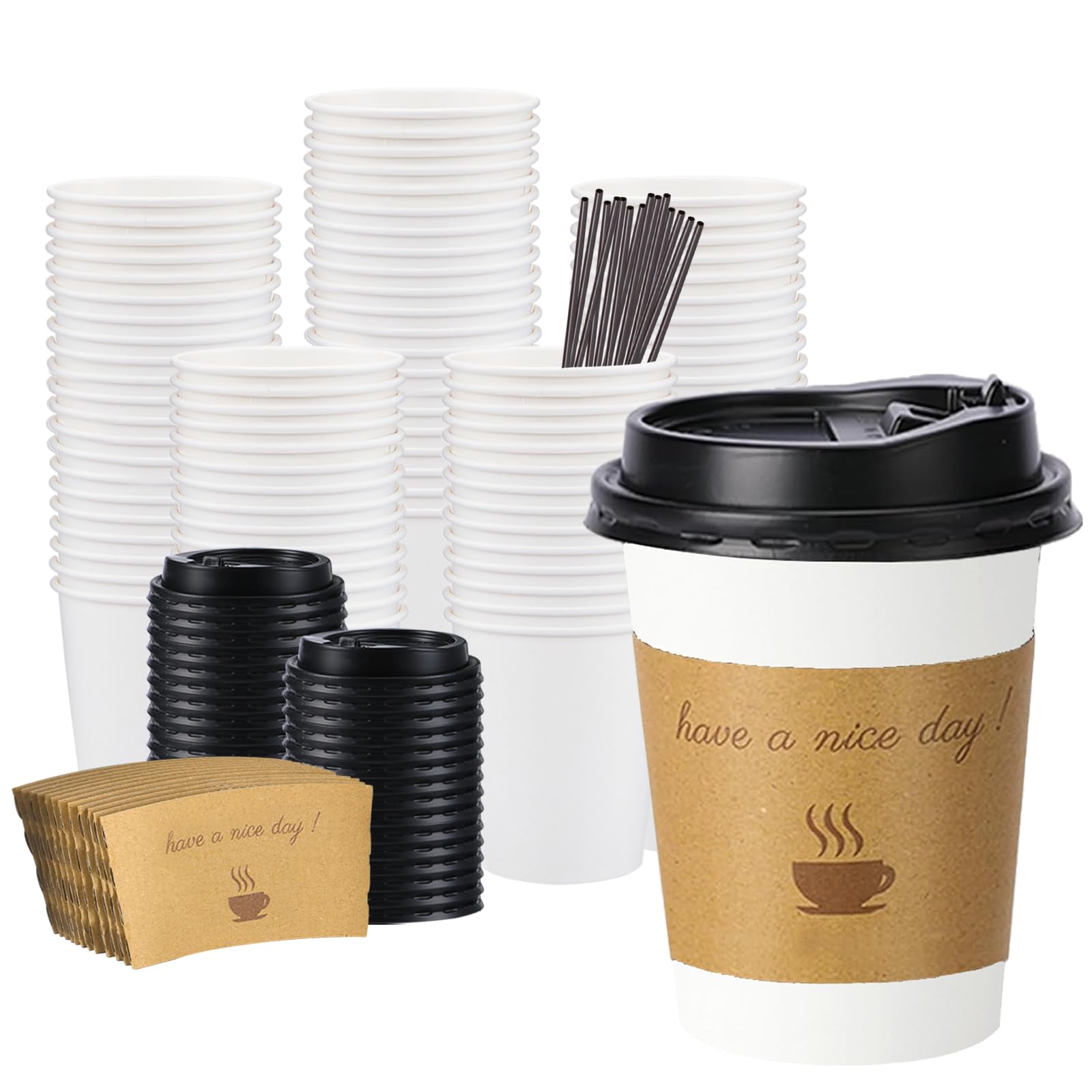 bysnow 100-pack front view showing cups lids sleeves and straws, reliable event kit