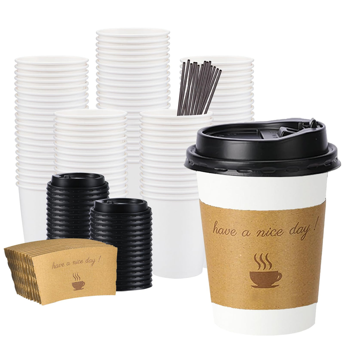 bysnow 100-pack front view showing cups lids sleeves and straws, reliable event kit