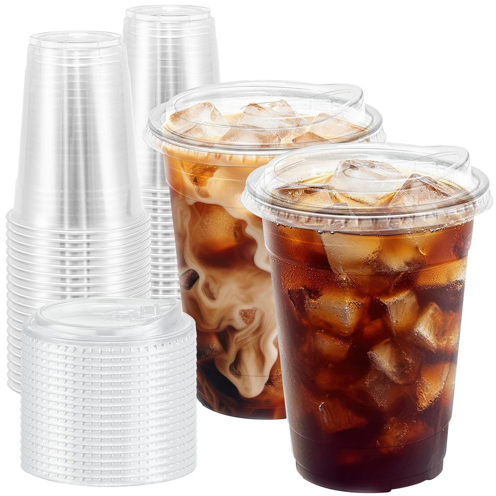 BYSNOW front pack of 16 oz clear cups showing quantity and clear view benefits