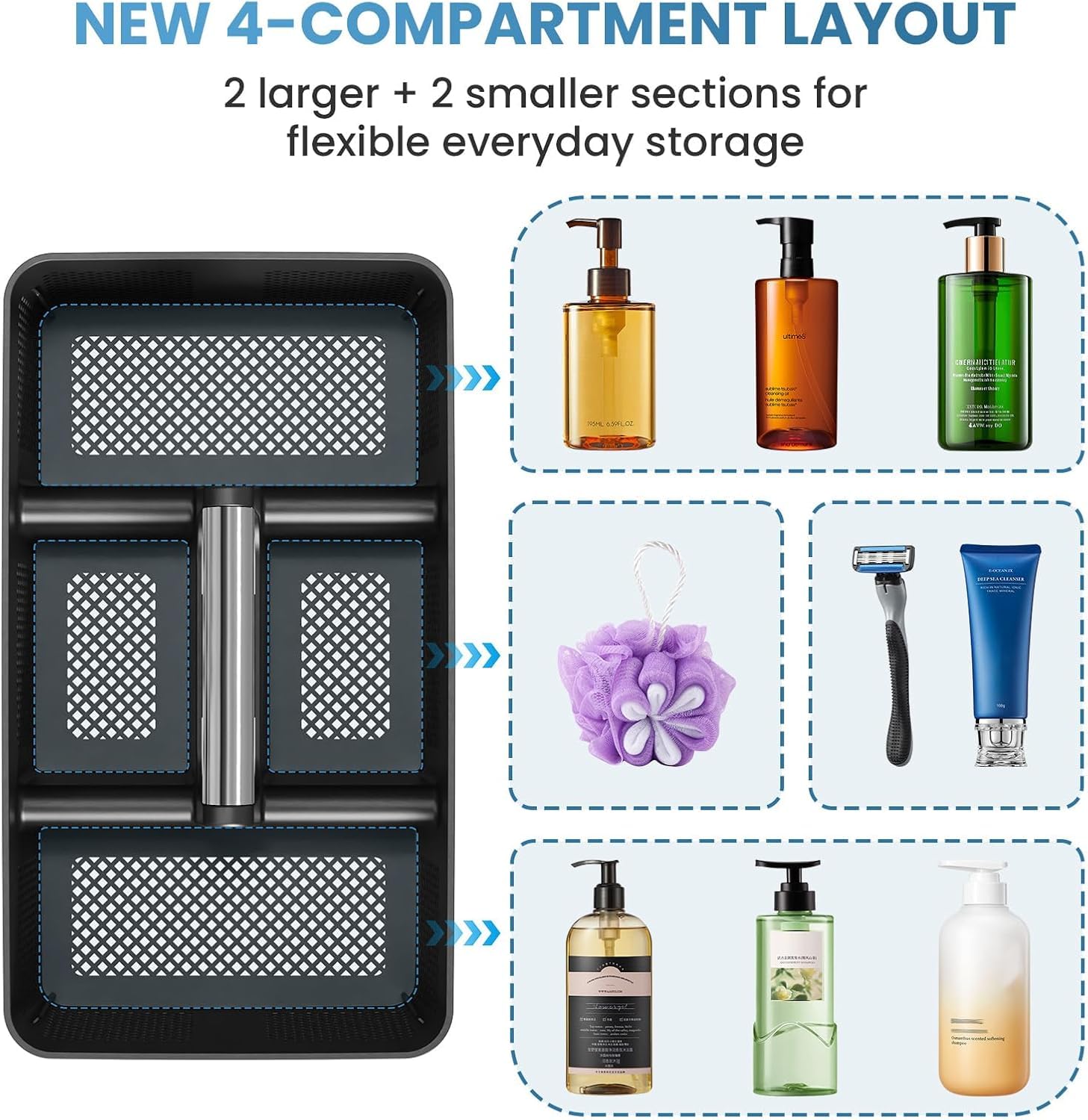 BYUNER caddy next to tall bottle for scale to show compact capacity