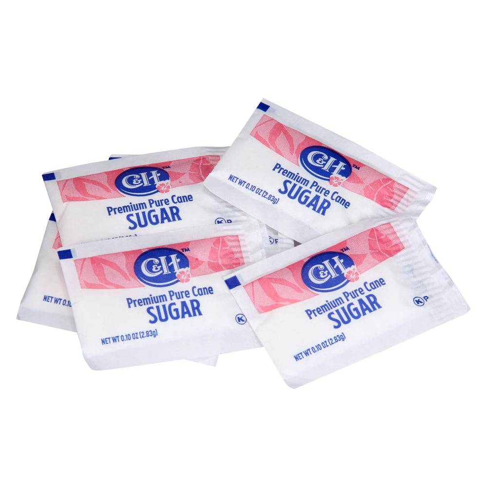 C&H packets arranged on catering tray for hygienic single-serve distribution