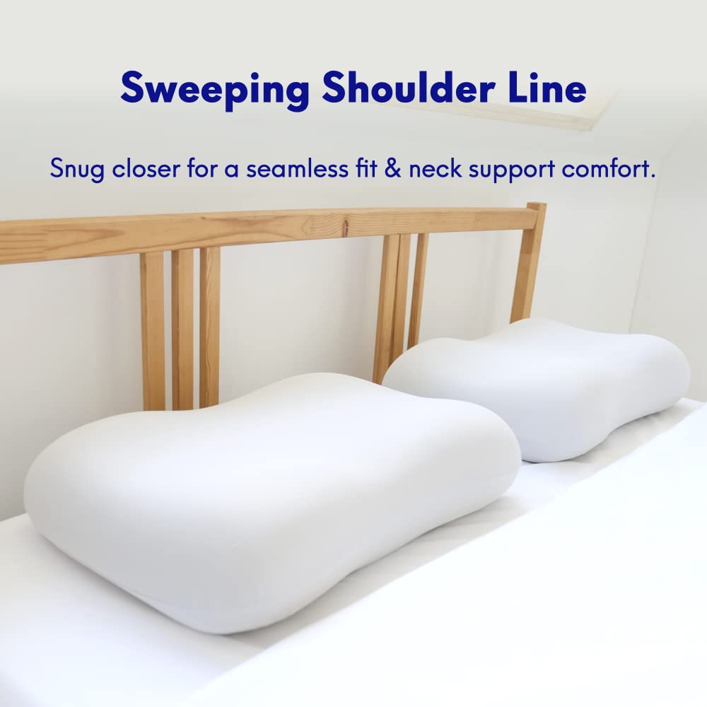 C CUSHION LAB pillow beside shoulder demonstrating shoulder line fit for side sleepers