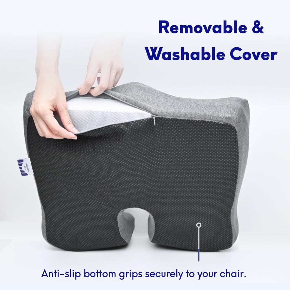 C CUSHION LAB foam cutaway revealing extra-dense charcoal memory foam support