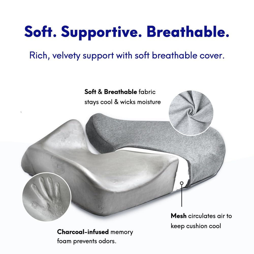 C CUSHION LAB nestled in car seat reducing pressure during drives