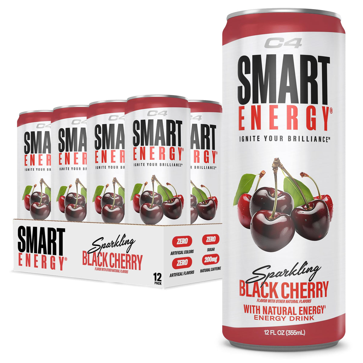 C4 Black Cherry front packaging showing 12-pack, convenient stocking advantage