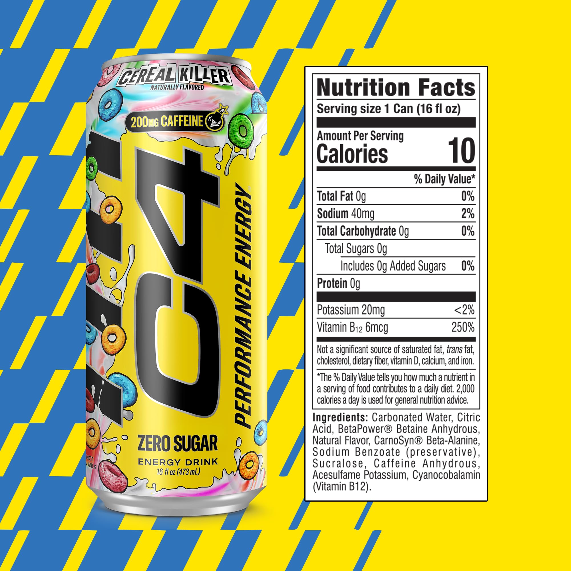 C4 12-pack box displaying multiple Cereal Killer cans, convenient bulk purchase benefit