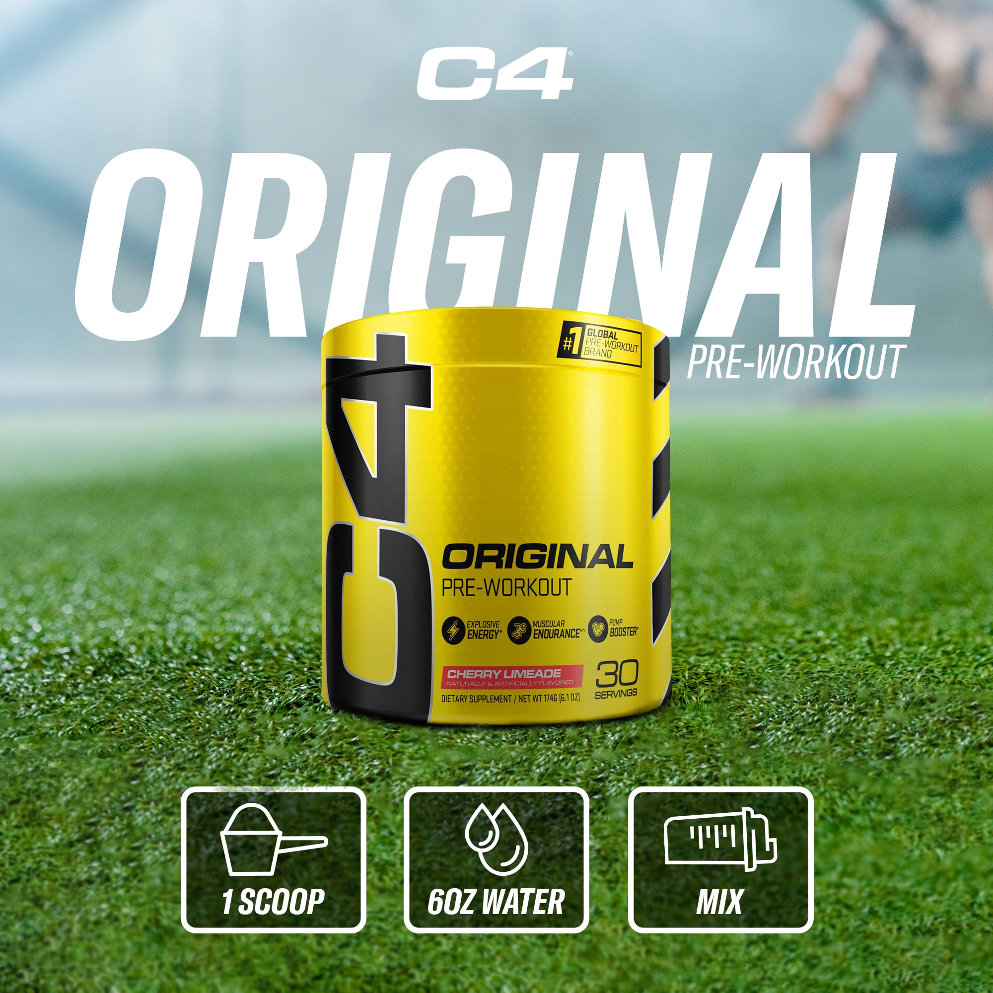 C4 tub on gym bench highlighting pre-workout energy and performance benefit