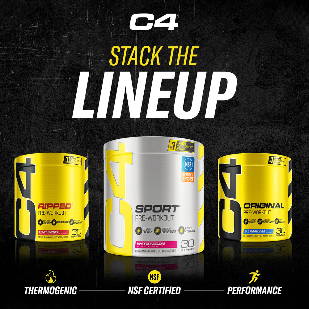 Athlete holding C4 drink outdoors showing portable energy and workout readiness benefit