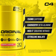 Open tub of C4 powder showing texture and scoop for easy mixing benefit