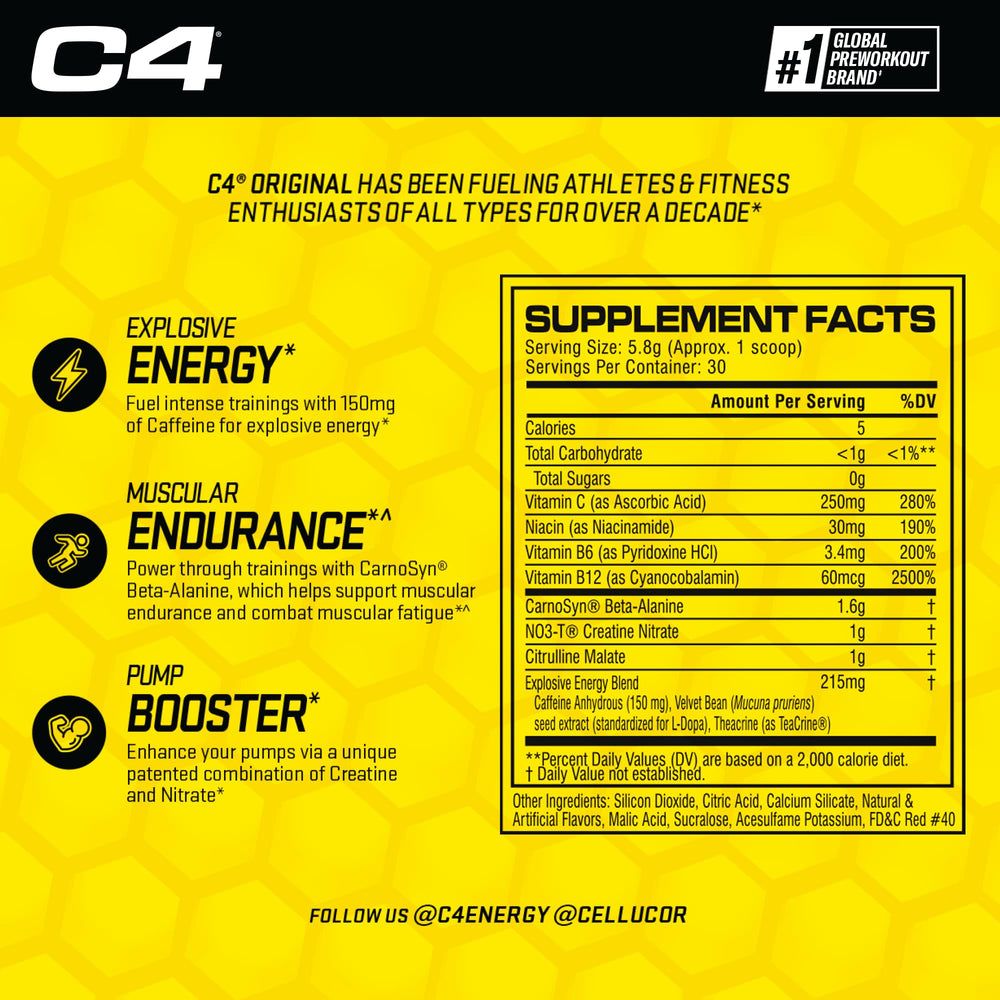 Scoop of C4 powder close-up highlighting fine texture and dissolvability benefit