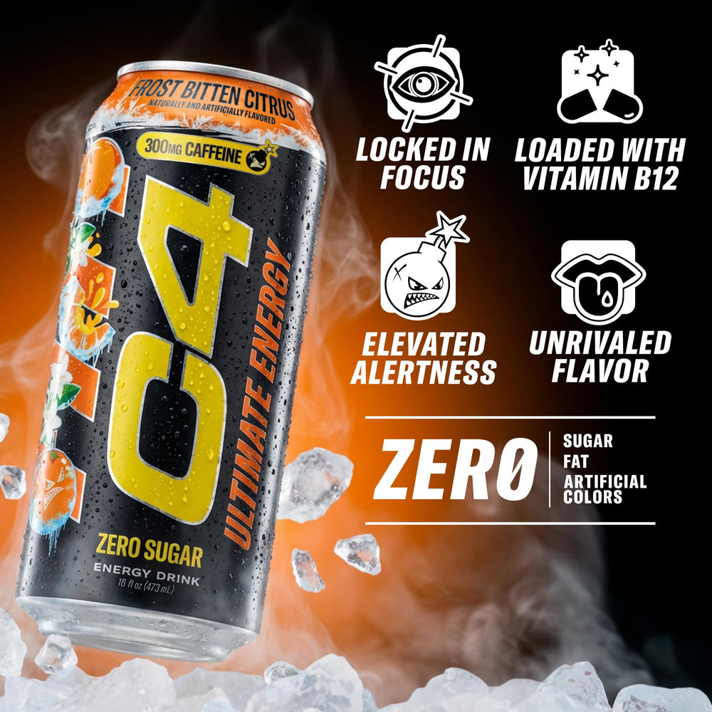 C4 ingredient label close-up highlighting caffeine and key nutrients
