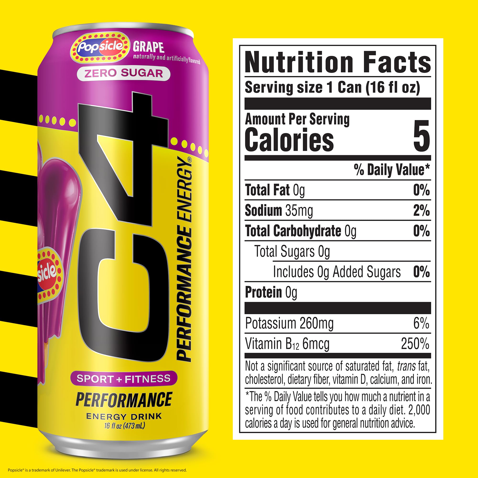 C4 grape popsicle back label showing nutrition facts and ingredient clarity