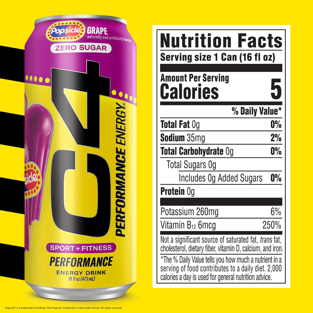 C4 grape popsicle back label showing nutrition facts and ingredient clarity