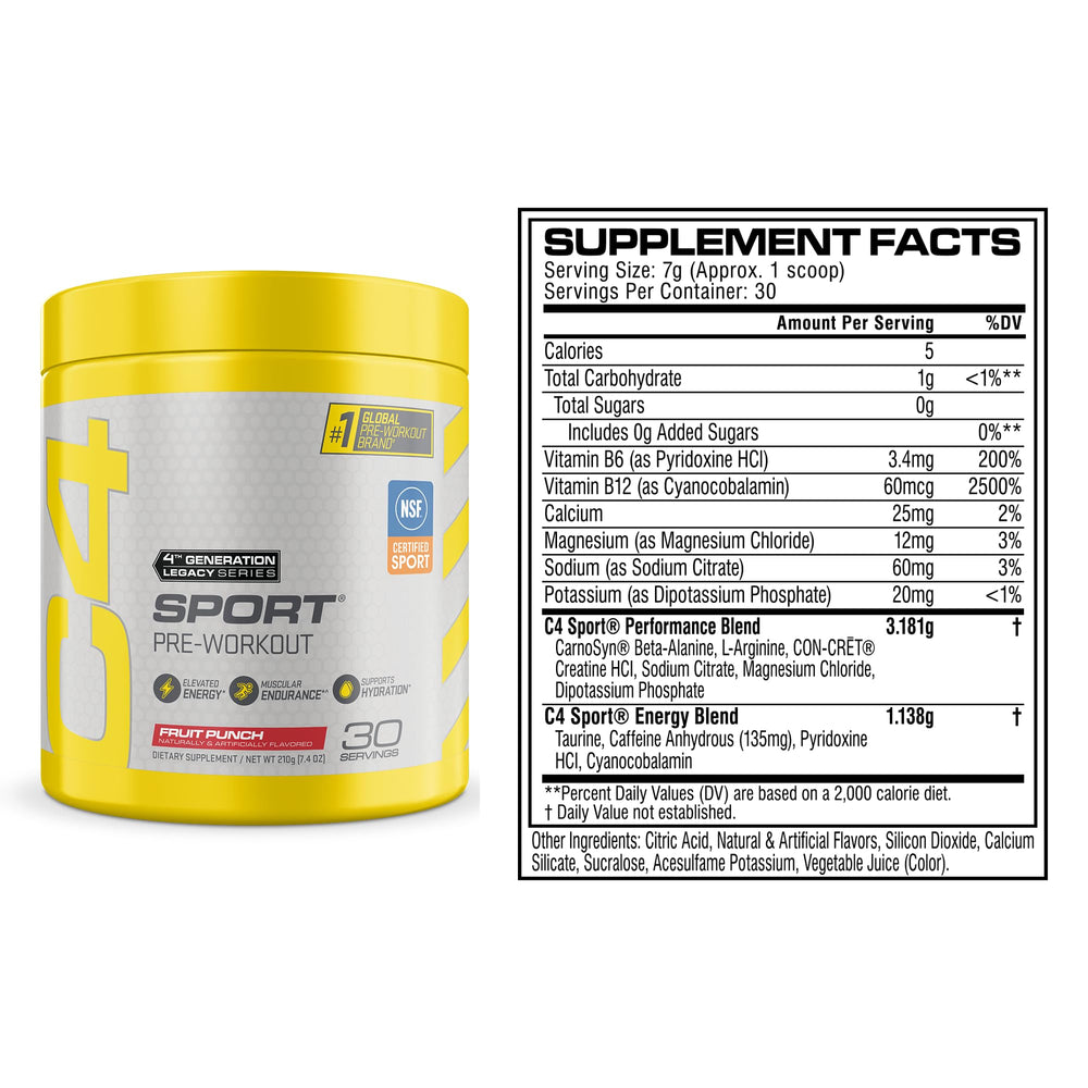 C4 label close-up highlighting ingredients and certification for athlete safety
