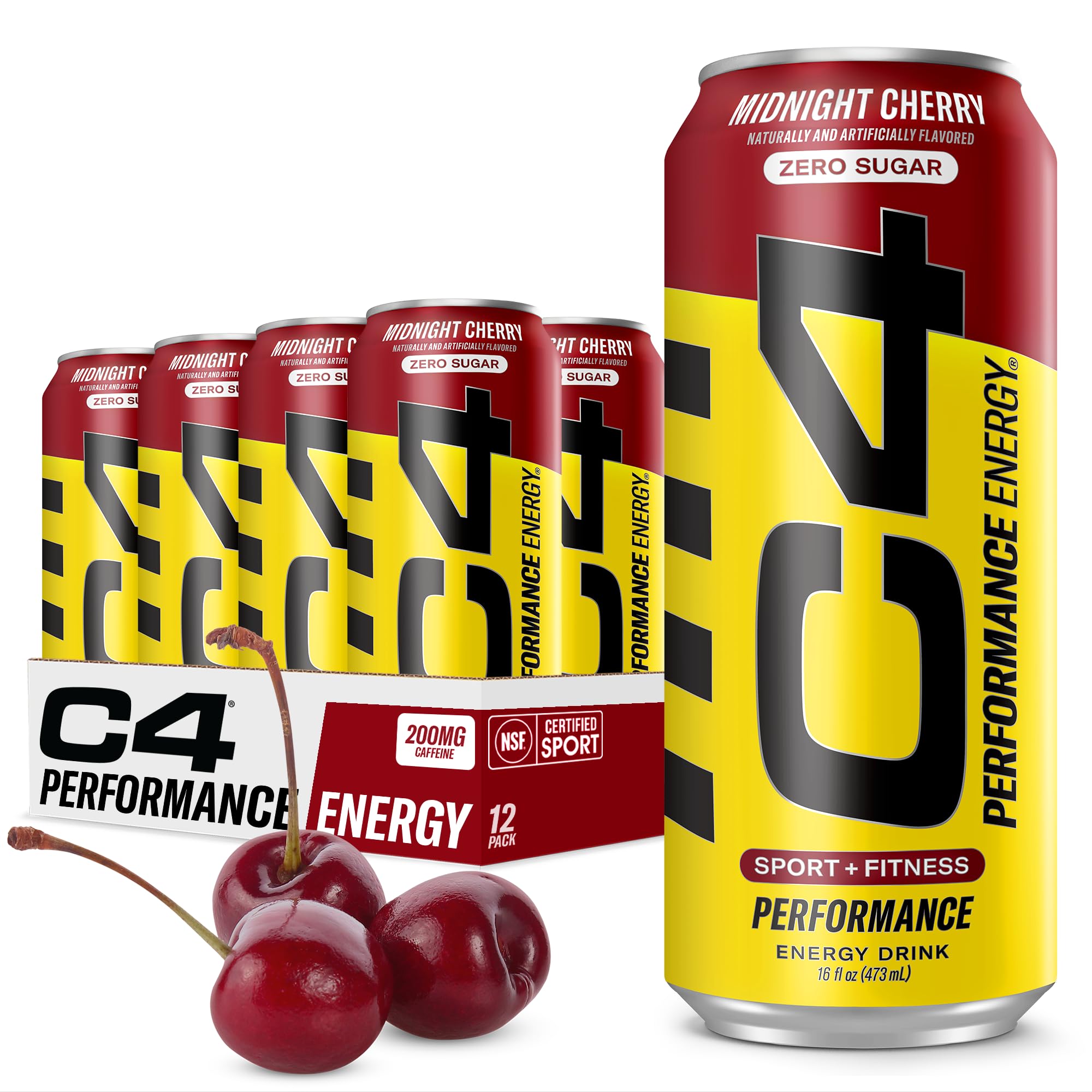 C4 Midnight Cherry front can showing bold flavor and clean label benefit