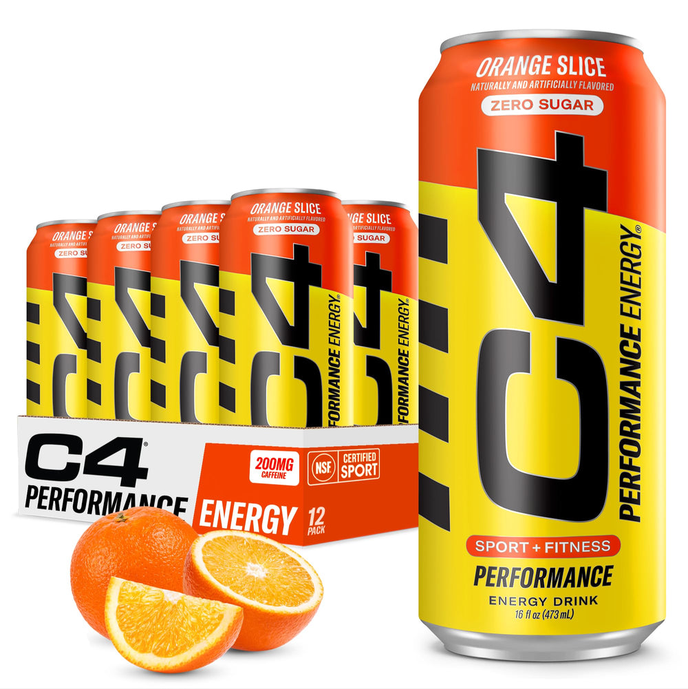 C4 orange slice front packaging showing 12-pack and bold flavor for convenient fueling