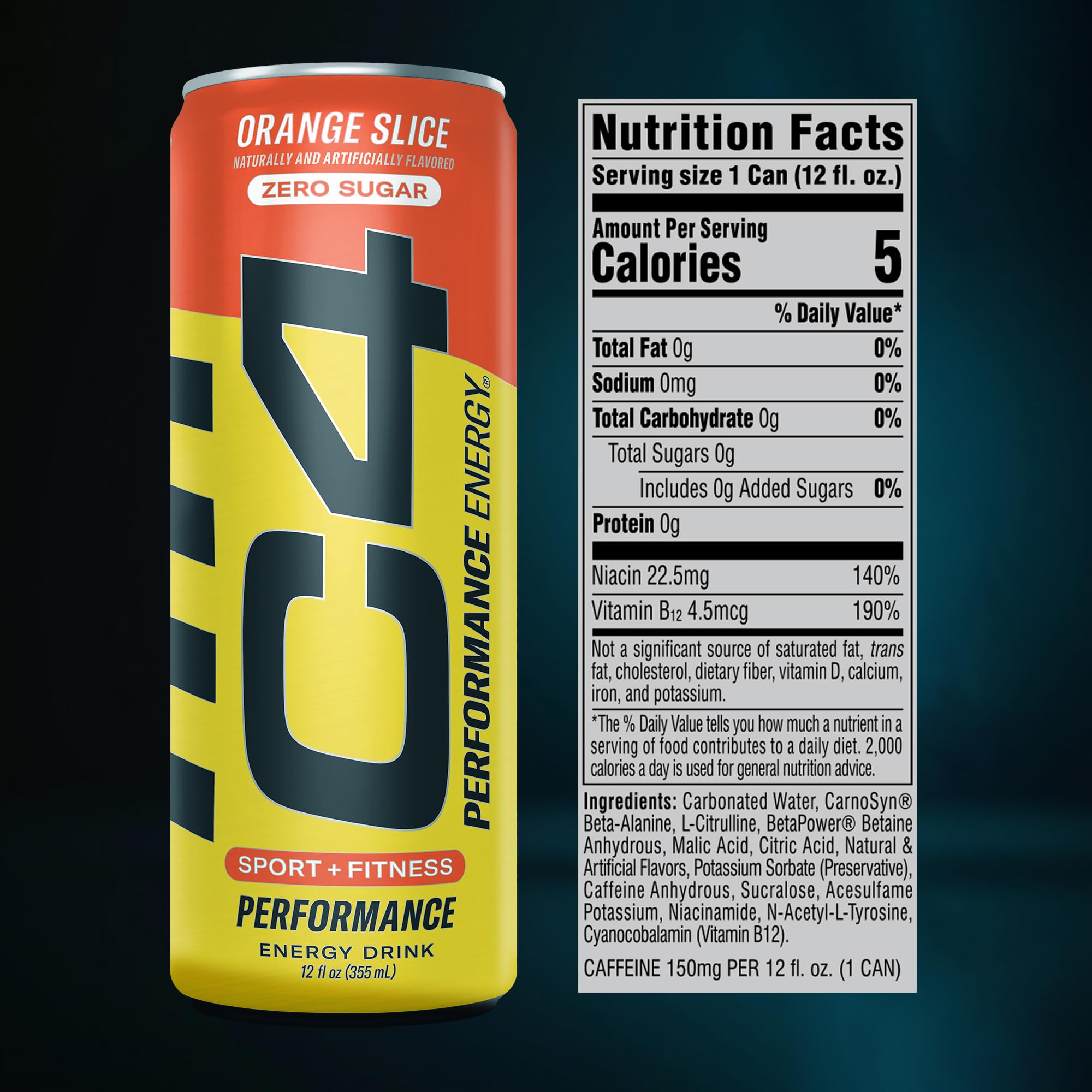 C4 Performance can next to hand for scale Orange Slice, easy portable energy on-the-go