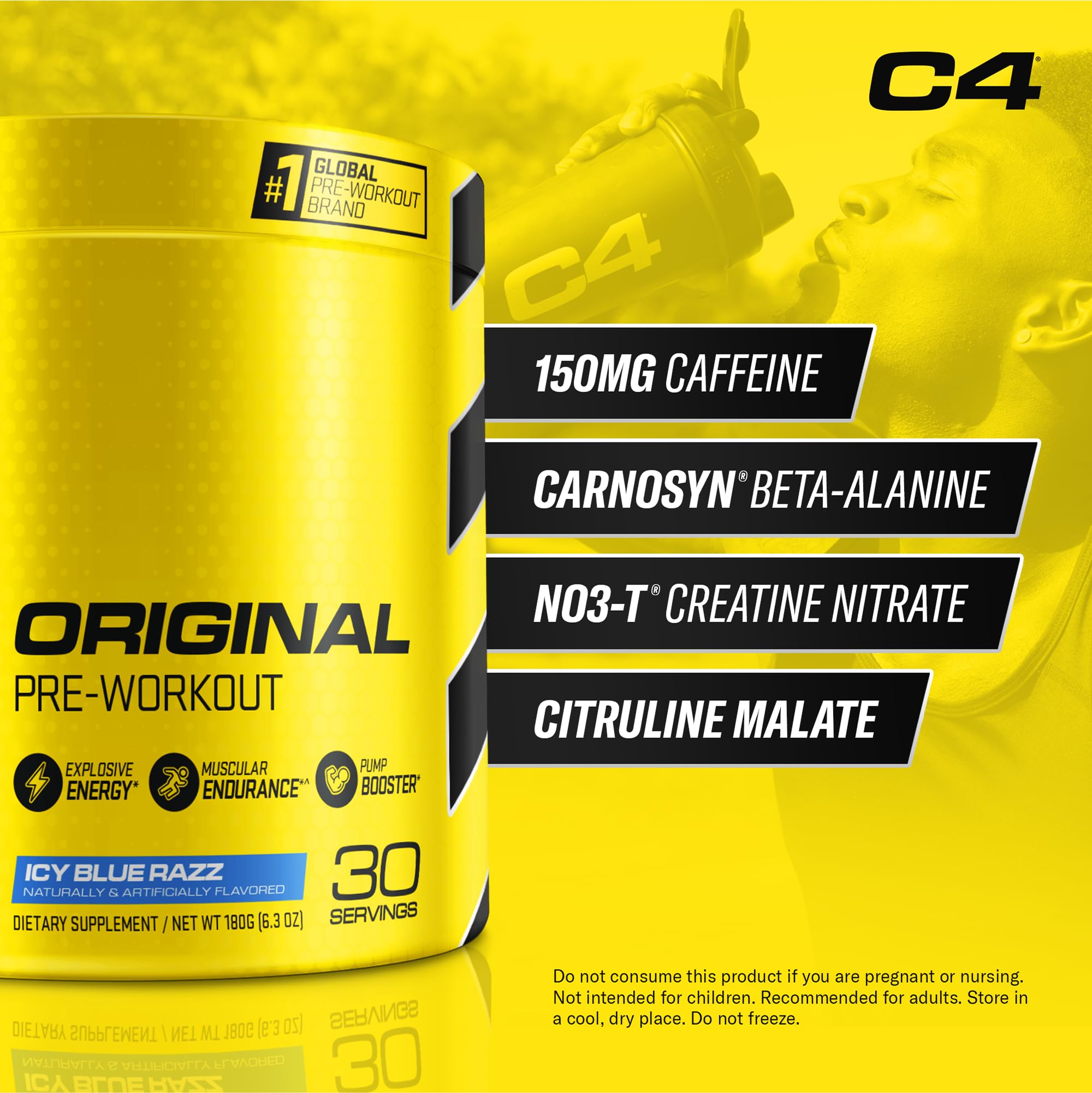 C4 powder texture close-up highlighting fine mixability and smooth scoopability