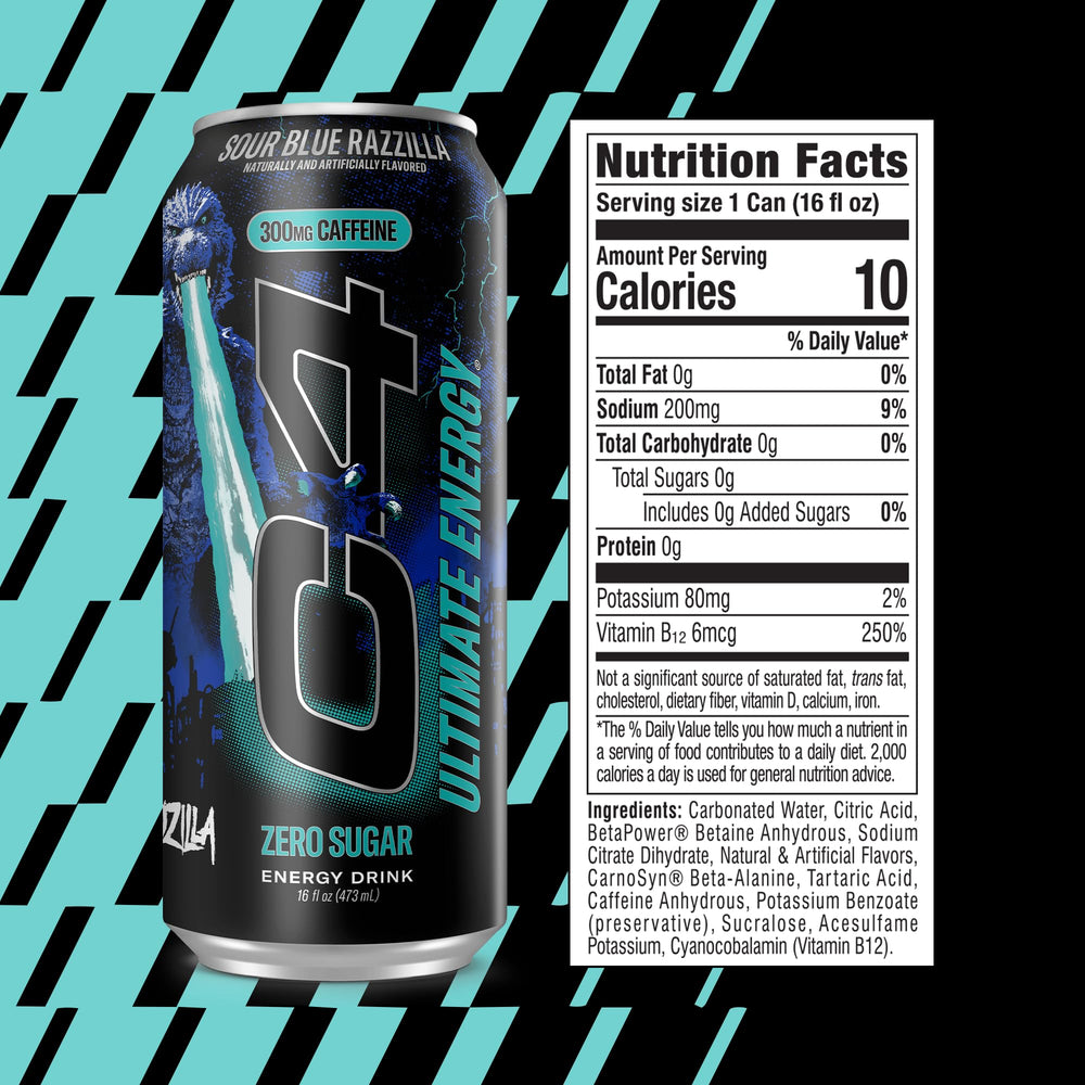 C4 close-up can detail highlighting Godzilla artwork and nutrition panel benefit