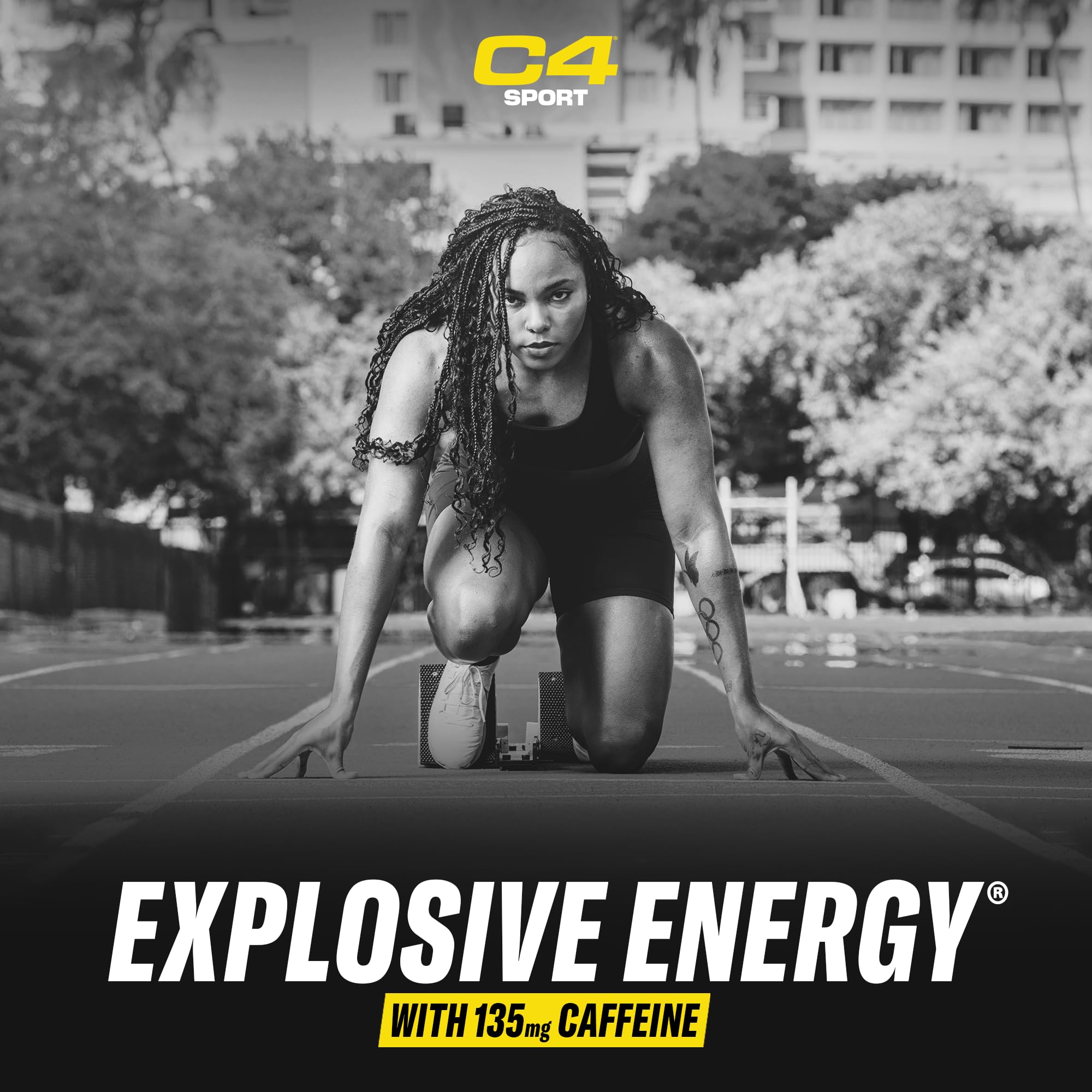 C4 Sport powder in glass showing vibrant color and quick-dissolve benefit