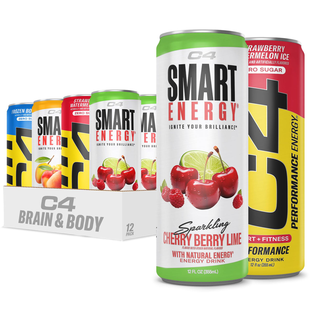 C4 variety pack front packaging showing mixed cans and convenience for selection