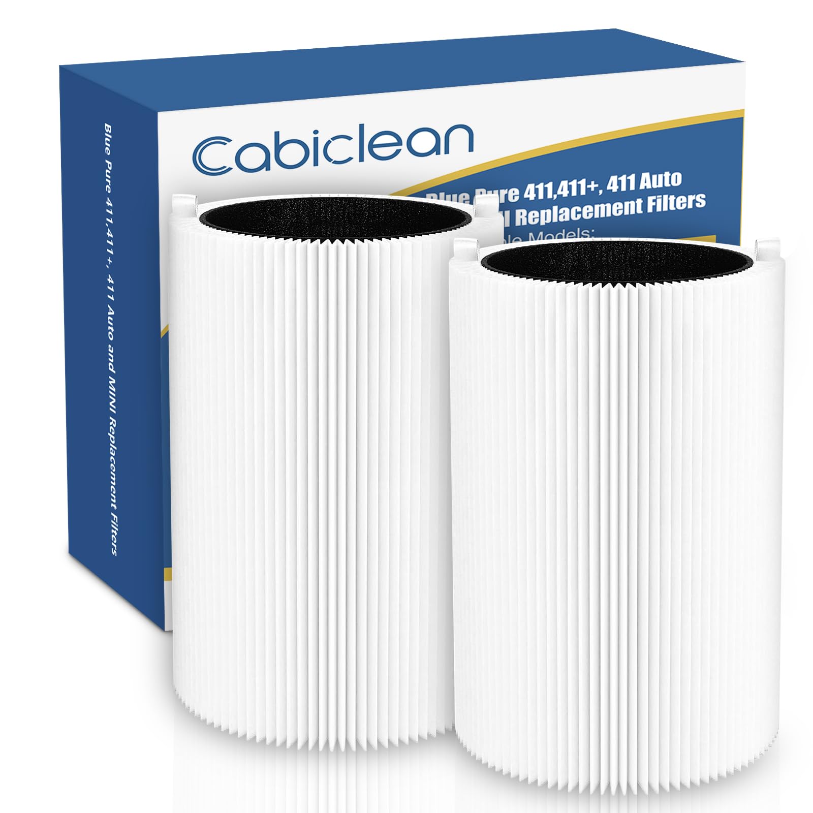 Cabiclean front packaging showing Blue Pure 411 replacement filters and clear fit benefit