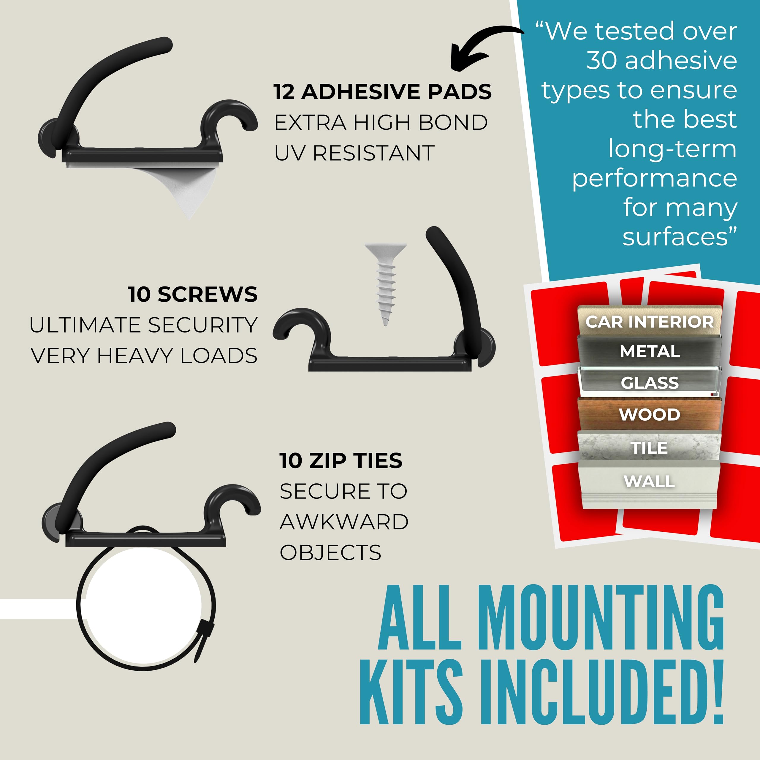 CableGenie adhesive pads and screws kit showing versatile mounting options