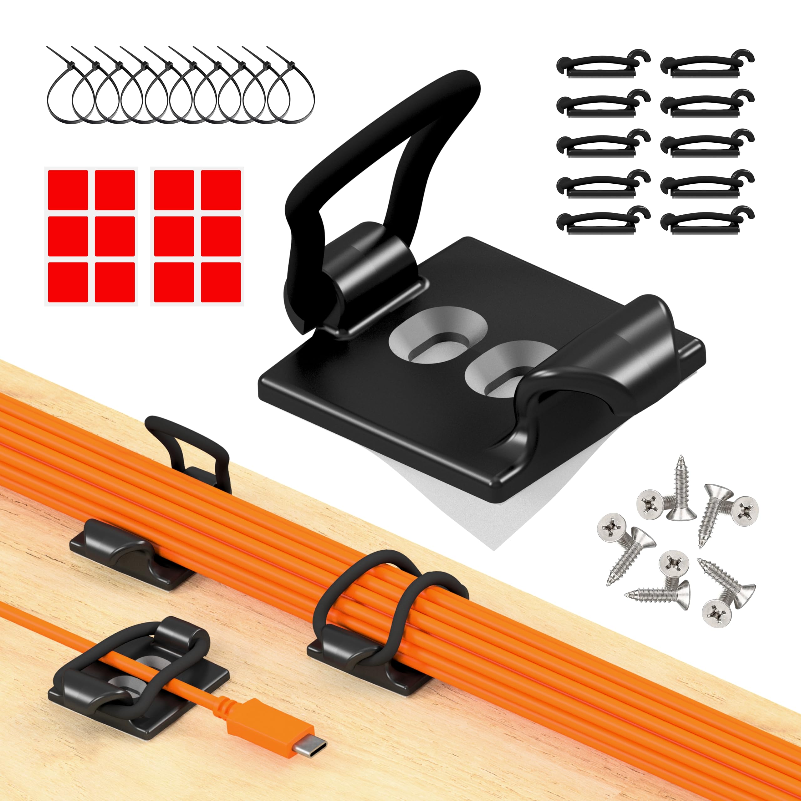 CableGenie front pack showing 10 clips and accessories for organised cables