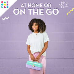 Caboodles built-in mirror inside lid enabling fast touch-ups on the go