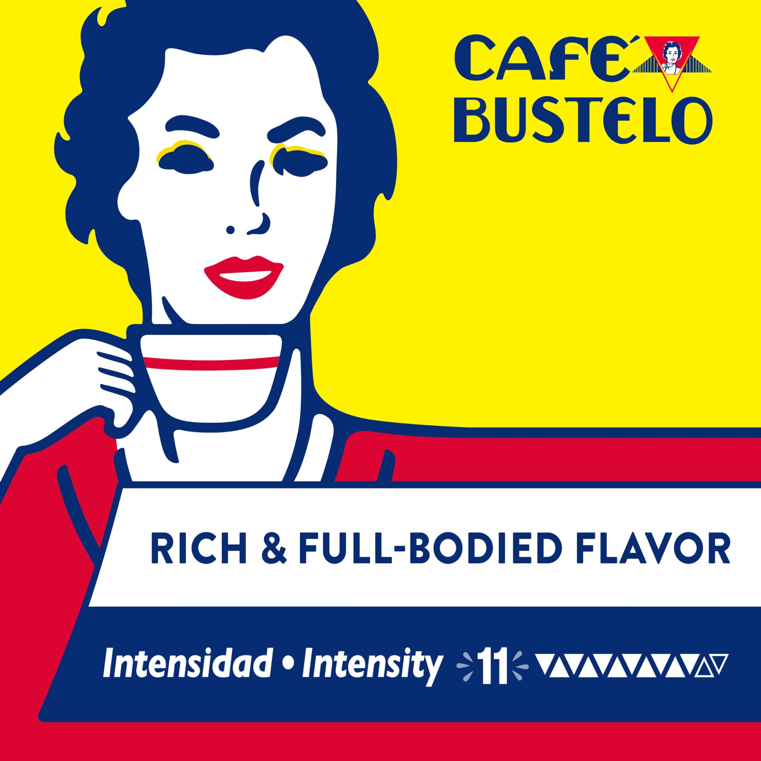 Café Bustelo close-up espresso shot with crema highlighting strong, aromatic extraction