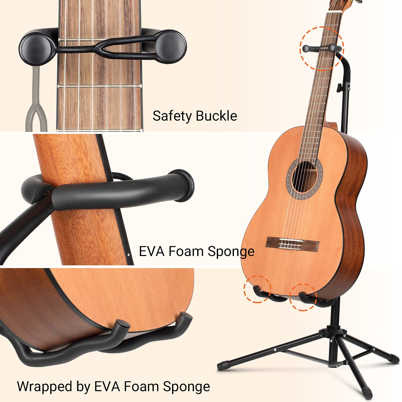 CAHAYA stand folded flat beside a gig bag for easy transport and storage benefit