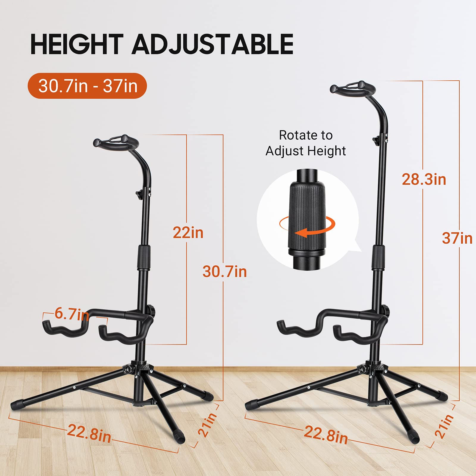 CAHAYA adjustment knob and scale showing height range for proper instrument fit benefit