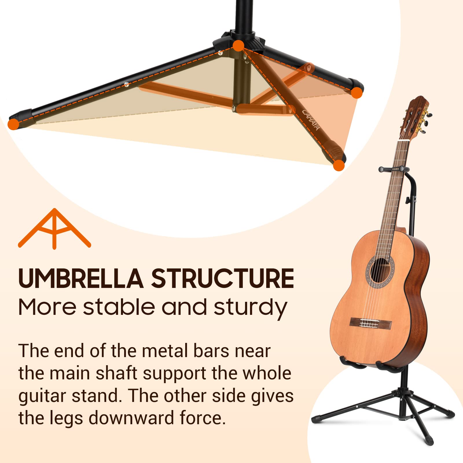 CAHAYA close-up of umbrella-shaped base with metal supports for enhanced balance