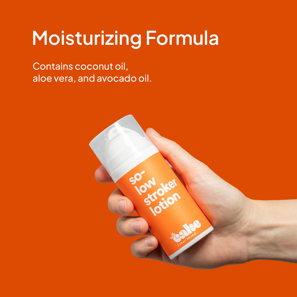 cake lotion pouring onto palm to show spreadability and controlled application