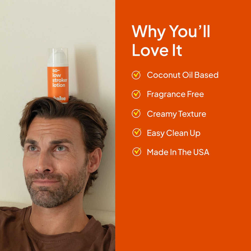 cake lotion next to stroker demonstrating compatibility and enhanced sensation