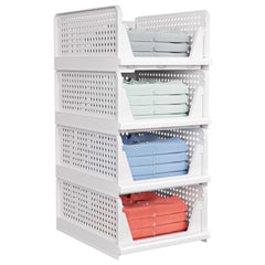 caktraie front view of four stackable baskets showing organized storage benefit