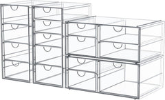 caktraie front view of 4-pack clear drawer units showing neat storage benefit