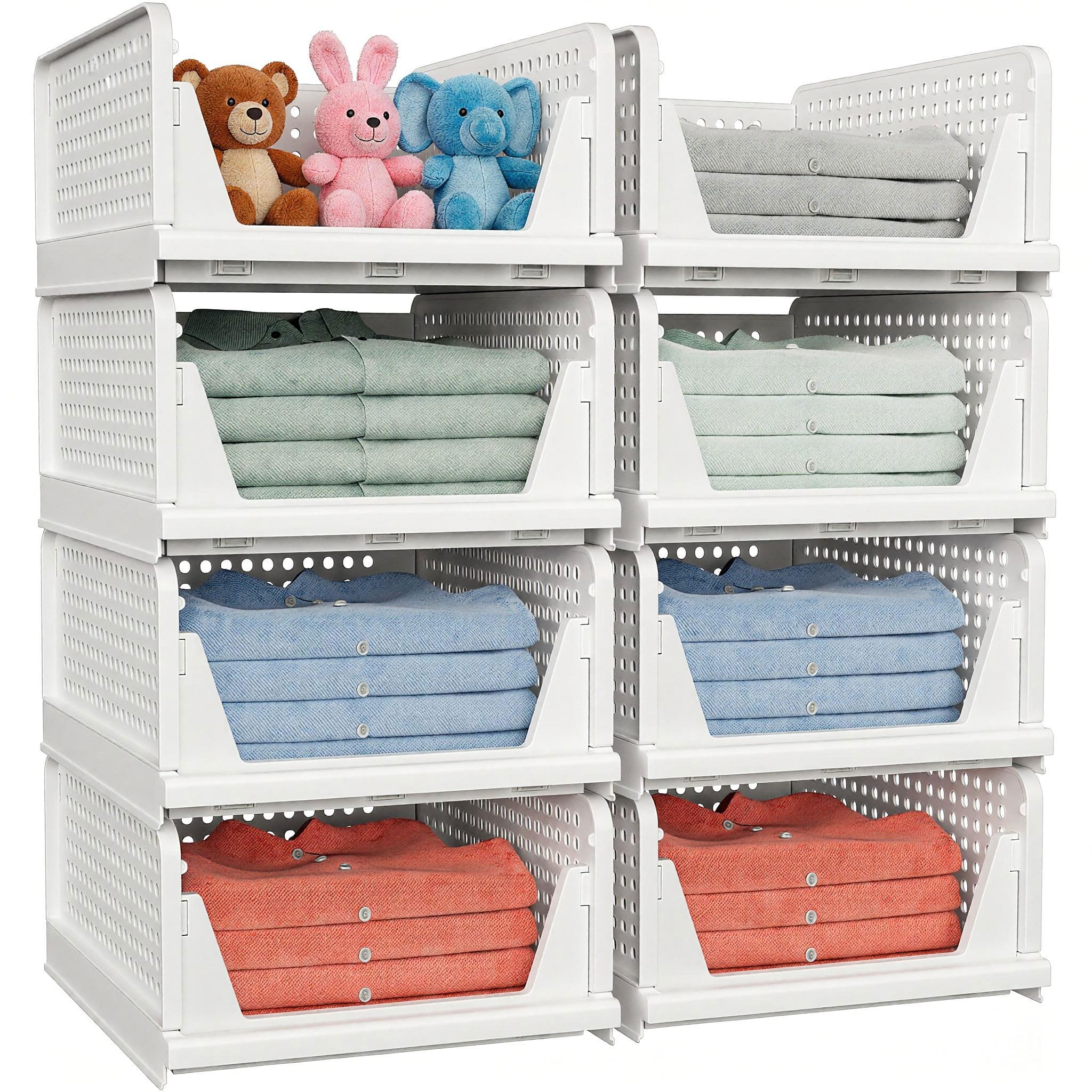 caktraie stacked baskets inside closet providing vertical organization benefit